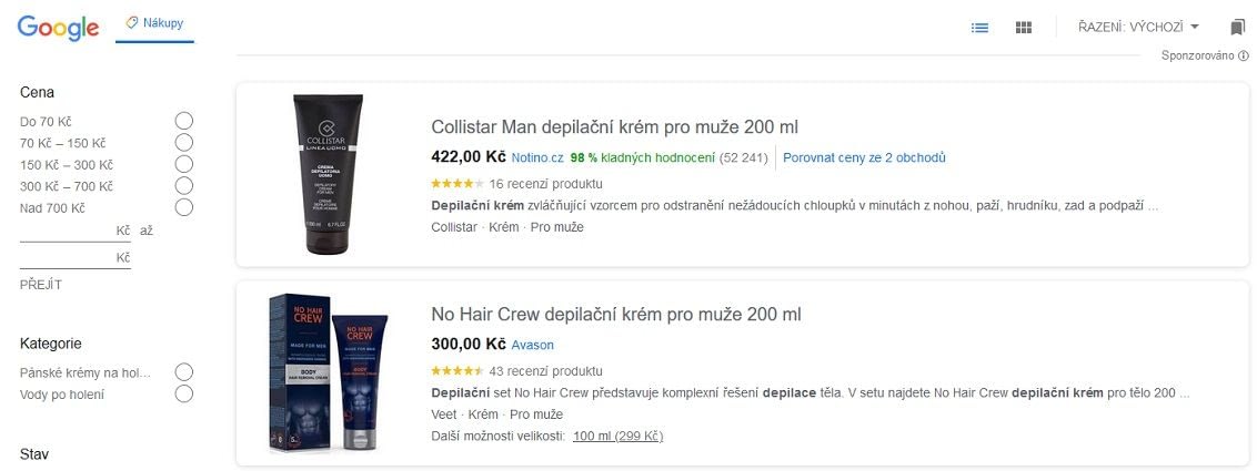 depilační krém pro muže google nákupy
